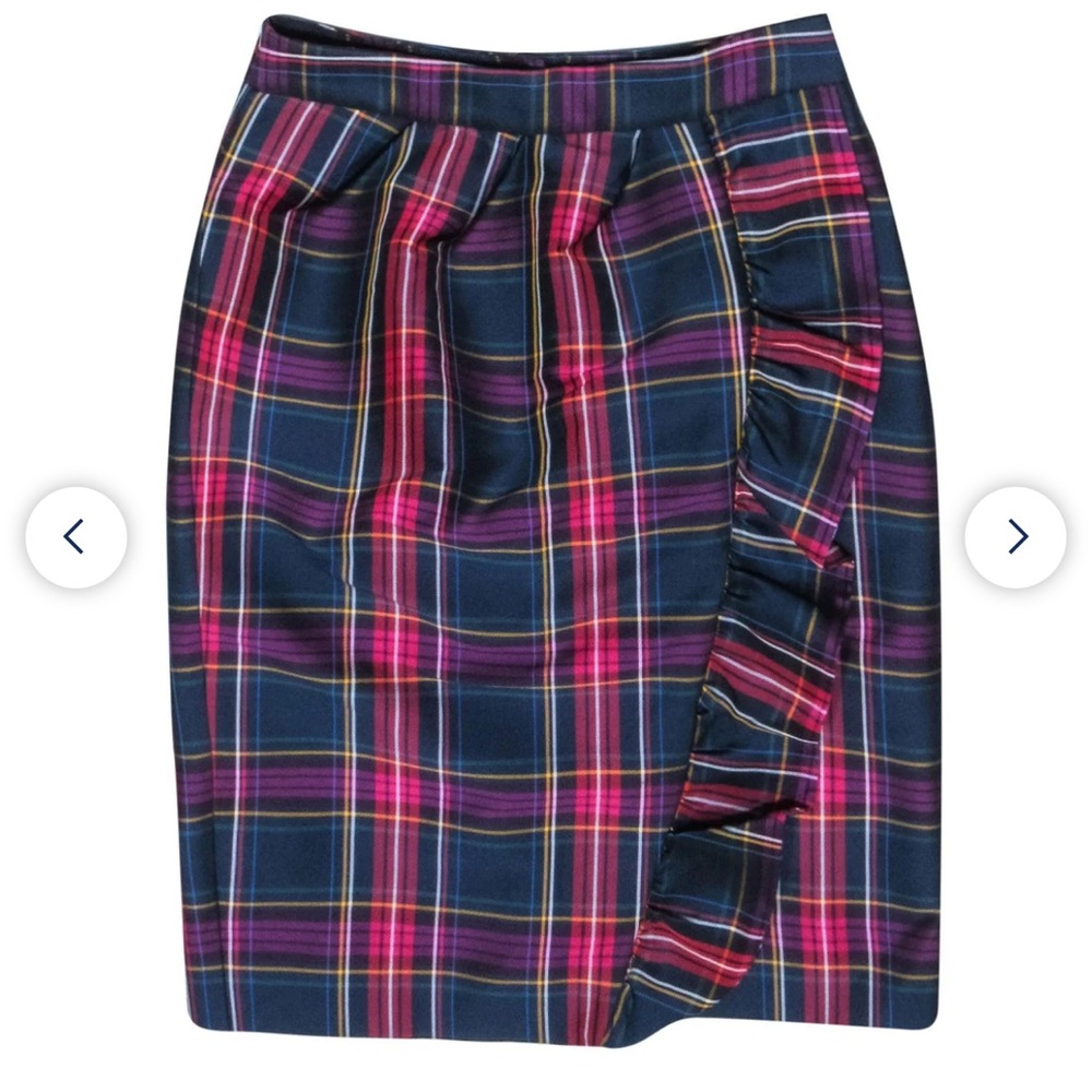 Kate Spade - Navy & Purple Plaid Ruffle Front Skirt Size 6